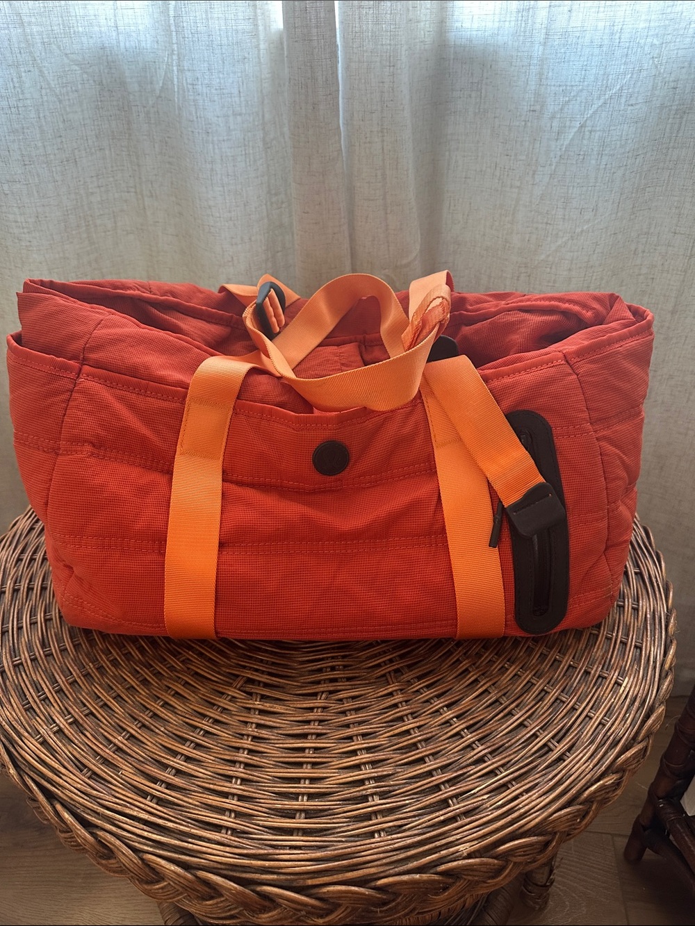 lululemon athletica Orange Quilted Duffel with Bright Straps